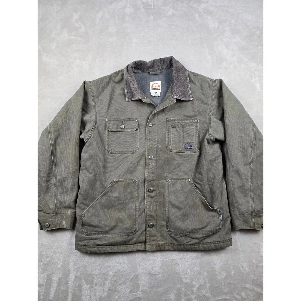 Vintage Sorel Canvas Work‎ Jacket Mens L Corduroy Collar Fleece Lined Distressed